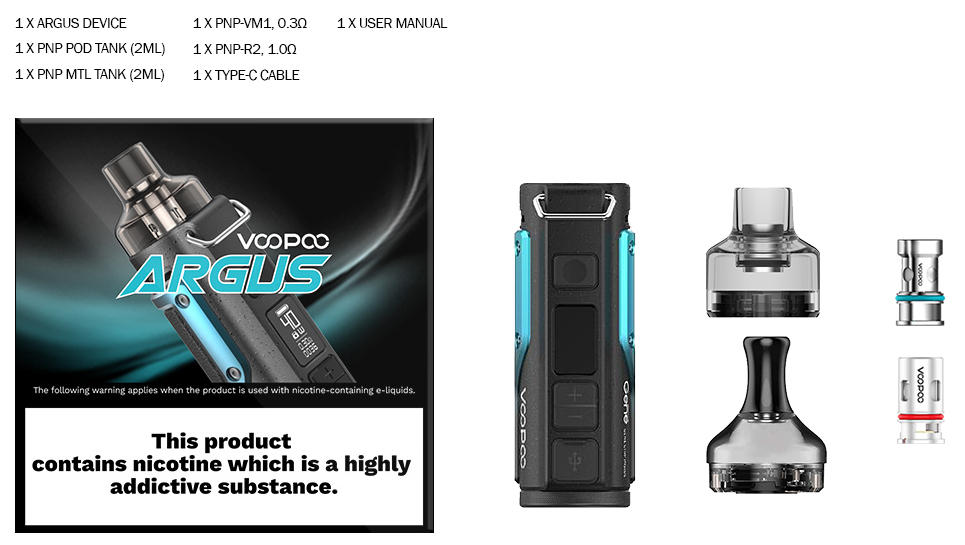 Voopoo Argus 40W Pod Kutu İçeriği