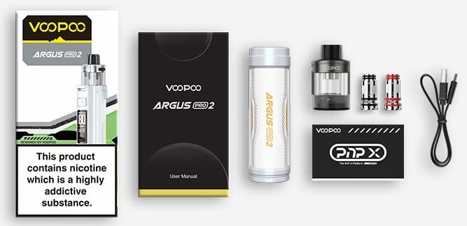 Voopoo Argus Pro 2 Pod Kutu İçeriği, Voopoo ARGUS PRO2 Pod Kutu İçeriği