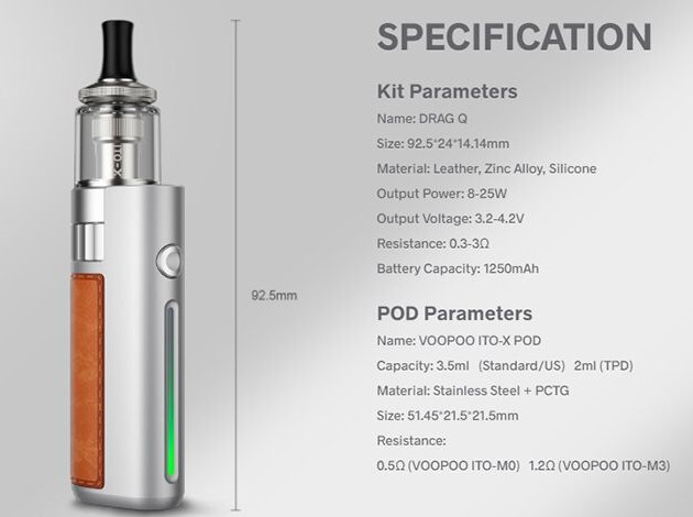 Voopoo Drag Q Pod Parametreleri