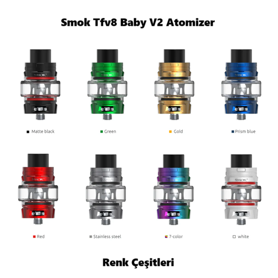 Smok Tfv8 Baby V2 Atomizer Renk Çeşitleri, Smok Tfv8 Baby V2 Tank Atomizer Renk Çeşitleri