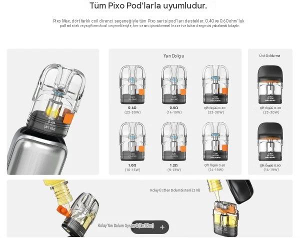 Aspire Pixo Max Pod Kit 2600mah Kartuş Özelikleri