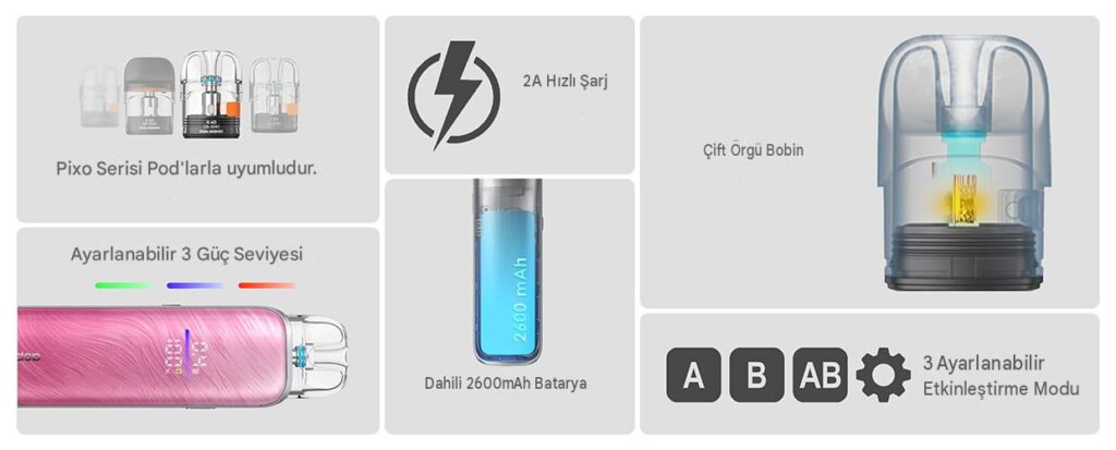 Aspire Pixo Max Pod Kit 2600mah Özelikleri