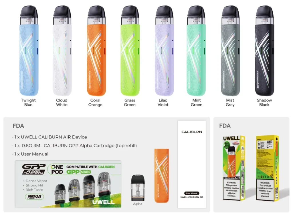 Uwell Caliburn Air 25W Pod Kit Kutu İçeriği